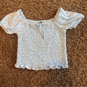 Smocked Light Blue Short Sleeve Top